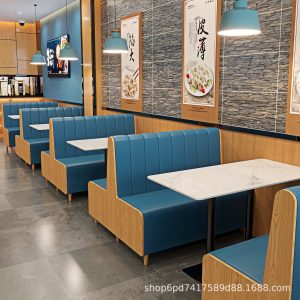Bàn ghế Nhà hàng ẩm thực Hồ Nam ghế sofa dựa vào tường tấm đá Bàn ăn chuỗi cửa hàng trà sữa nhà hàng thức ăn nhanh đồ uống lạnh ghế gỗ cứng - Hình 3