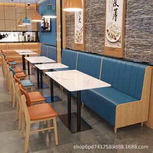 Bàn ghế Nhà hàng ẩm thực Hồ Nam ghế sofa dựa vào tường tấm đá Bàn ăn chuỗi cửa hàng trà sữa nhà hàng thức ăn nhanh đồ uống lạnh ghế gỗ cứng - Hình 4