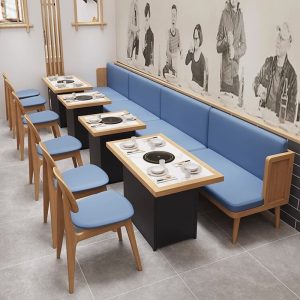 Bàn ghế Nhà hàng chủ đề Trung Quốc dựa vào tường ghế sofa thịt nướng nhà hàng thức ăn nhanh gỗ cứng trà sữa quán cà phê Bàn ghế thương mại - Hình 2