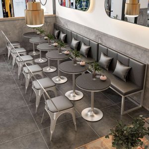 Bàn ghế Nhà hàng công nghiệp phương Tây giản dị ghế sofa bằng sắt rèn ghế đơn giản quán cà phê quầy bar ăn uống tấm đá hình chữ nhật Bàn ăn và ghế - Hình 3