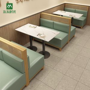 Bàn ghế nhà hàng mây tre đan gỗ chắc chắn ghế sofa quán trà sữa nhà hàng trà dựa vào tường Bàn ghế cafe - Hình 2