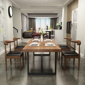 Bàn ghế Nhà hàng phong cách cổ điển kiểu Mỹ Bàn ăn gỗ nguyên khối nhà hàng Bàn ghế thông thường quán cà phê Bàn ăn hình chữ nhật bốn người và ghế - Hình 3