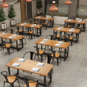 Bàn ghế Nhà hàng phong cách công nghiệp Bàn ghế ăn căng tin gỗ đặc thương mại ăn lẩu tráng miệng quán trà sữa Bàn ghế quán cà phê