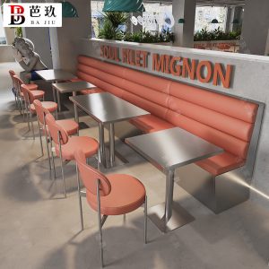 Bàn ghế Nhà hàng phong cách công nghiệp cao cấp bằng thép không gỉ hình bán nguyệt ghế sofa lưới xi măng đỏ Fengqing bar cafe Bàn ghế - Hình 2