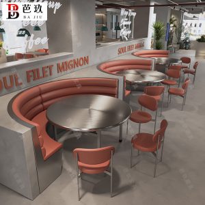 Bàn ghế Nhà hàng phong cách công nghiệp cao cấp bằng thép không gỉ hình bán nguyệt ghế sofa lưới xi măng đỏ Fengqing bar cafe Bàn ghế