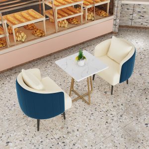 Bàn ghế Nhà hàng phương Tây Cửa hàng món tráng miệng Thông thường Ghế Sofa Bắc Âu Light Sang trọng Cafe Sofa Bàn ghế ăn đá phiến - Hình 2