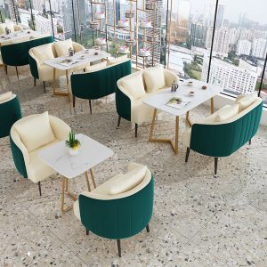 Bàn ghế Nhà hàng phương Tây Cửa hàng món tráng miệng Thông thường Ghế Sofa Bắc Âu Light Sang trọng Cafe Sofa Bàn ghế ăn đá phiến - Hình 3