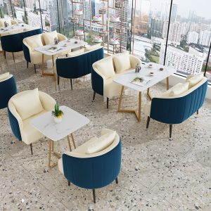 Bàn ghế Nhà hàng phương Tây Cửa hàng món tráng miệng Thông thường Ghế Sofa Bắc Âu Light Sang trọng Cafe Sofa Bàn ghế ăn đá phiến - Hình 4