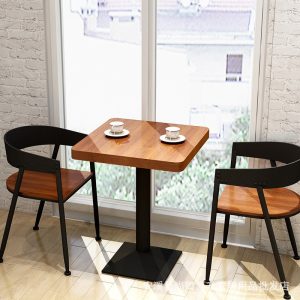 Bàn ghế Nhà hàng sắt mỹ nghệ gỗ đặc quán cà phê quán trà sữa Bàn ghế Bàn vuông nhỏ Bàn tròn Bàn cà phê Bàn ghế đàm phán - Hình 2
