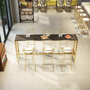 Bàn ghế Nhà hàng sắt rèn Bắc Âu Bàn ghế cao quán cà phê đơn giản quán trà sữa Bàn quầy bar bằng đá cẩm thạch dựa vào tường Bàn ghế - Hình 2