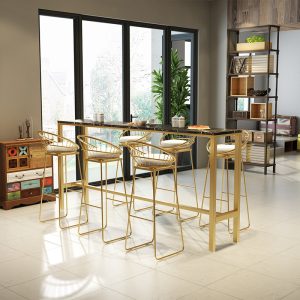 Bàn ghế Nhà hàng sắt rèn Bắc Âu Bàn ghế cao quán cà phê đơn giản quán trà sữa Bàn quầy bar bằng đá cẩm thạch dựa vào tường Bàn ghế - Hình 4