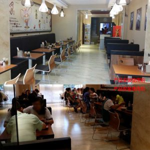 Bàn ghế nhà hàng thức ăn nhanh inox kiểu Mỹ trà sữa cửa hàng burger Bàn ghế cafe cốt thép cong ghế - Hình 2