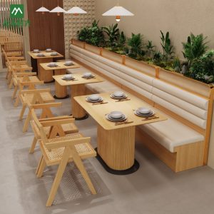 Bàn ghế Nhà hàng wabi-sabi gỗ đặc mây quán cà phê Bàn ghế chuỗi nhà hàng phương tây chủ đề nhà hàng ghế sofa - Hình 2