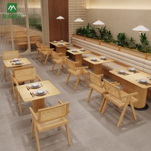 Bàn ghế Nhà hàng wabi-sabi gỗ đặc mây quán cà phê Bàn ghế chuỗi nhà hàng phương tây chủ đề nhà hàng ghế sofa - Hình 4