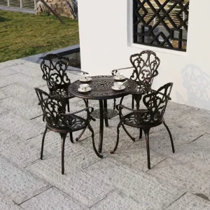 Bàn ghế nhôm đúc ngoài trời Sân vườn Khách sạn Urniture Sân thượng Kết hợp giải trí Bàn tròn bằng kim loại - Hình 2