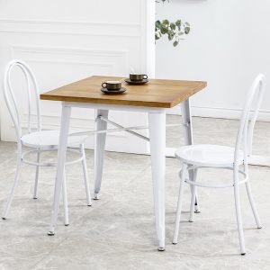 Bàn ghế nổi tiếng ins cửa hàng tráng miệng Bàn ghế gỗ đặc ghế trà sữa lưng ghế sắt rèn quán cà phê phong cách công nghiệp Bàn ăn màu trắng - Hình 3