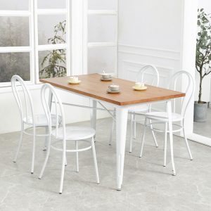 Bàn ghế nổi tiếng ins cửa hàng tráng miệng Bàn ghế gỗ đặc ghế trà sữa lưng ghế sắt rèn quán cà phê phong cách công nghiệp Bàn ăn màu trắng