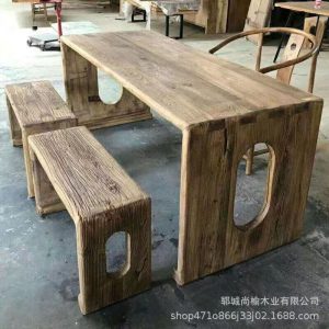 Bàn ghế Old Elm Eight Immortals Bàn ăn Bàn cà phê khuếch tán Bàn ghế Hoa văn phong hóa Bàn vuông Bàn trà gỗ nguyên khối Khách sạn Homestay Bàn cửa bảng - Hình 3