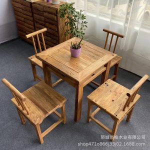 Bàn ghế Old Elm Eight Immortals Bàn ăn Bàn cà phê khuếch tán Bàn ghế Hoa văn phong hóa Bàn vuông Bàn trà gỗ nguyên khối Khách sạn Homestay Bàn cửa bảng