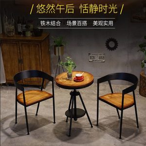 Bàn ghế Phong cách châu Âu Bàn tròn nhỏ bằng gỗ đặc sắt rèn quán trà sữa quán cà phê nhà hàng Bàn ăn ban công tiếp khách Bàn ghế thư giãn - Hình 2