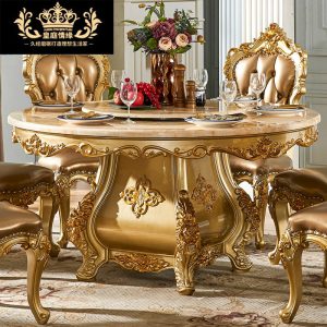 Bàn ghế Phong Cách Châu Âu Cung Điện Pháp Bàn Ăn Biệt Thự Tròn Sang Trọng Gỗ Chắc Chắn Bàn Ăn Chạm Khắc Thủ Công Tựa Lưng Ghế Ăn - Hình 3