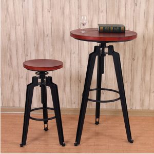 Bàn ghế Phong cách Châu Âu mới rèn sắt gỗ thanh Bàn ghế giải trí cafe bar bar có thể nâng Bàn ghế - Hình 3