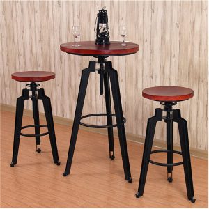 Bàn ghế Phong cách Châu Âu mới rèn sắt gỗ thanh Bàn ghế giải trí cafe bar bar có thể nâng Bàn ghế