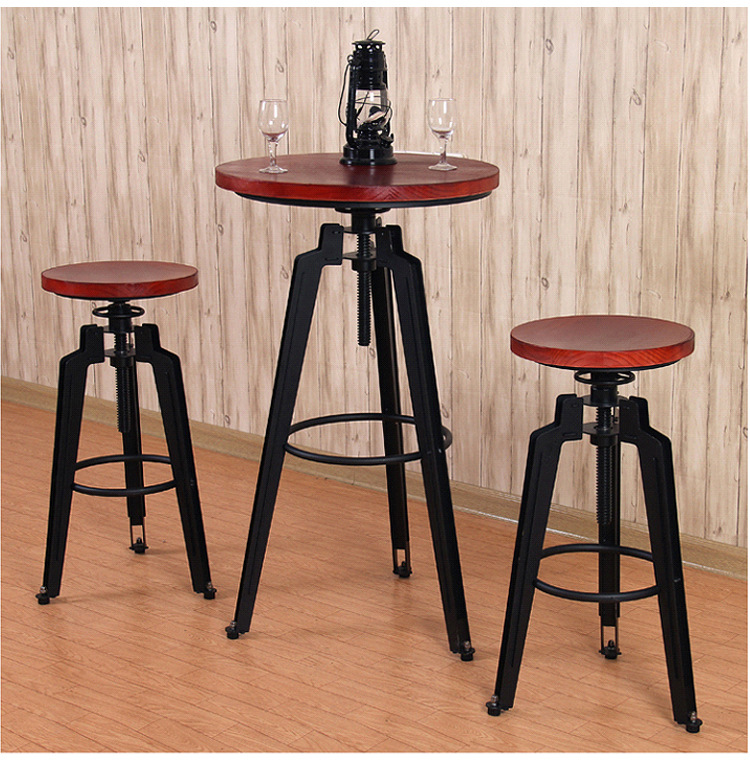 Bàn ghế Phong cách Châu Âu mới rèn sắt gỗ thanh Bàn ghế giải trí cafe bar bar có thể nâng Bàn ghế Bàn ghế Phong cách Châu Âu mới rèn sắt gỗ thanh Bàn ghế giải trí cafe bar bar có thể nâng Bàn ghế
