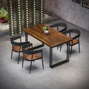 Bàn ghế Phong cách cổ điển gió công nghiệp Bàn ăn ăn sáng quán trà sữa quán cà phê Bàn ghế thương mại hình chữ nhật Bàn ghế gỗ đặc - Hình 2
