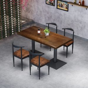 Bàn ghế Phong cách cổ điển gió công nghiệp Bàn ăn ăn sáng quán trà sữa quán cà phê Bàn ghế thương mại hình chữ nhật Bàn ghế gỗ đặc - Hình 3