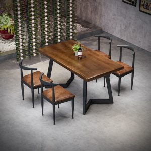 Bàn ghế Phong cách cổ điển gió công nghiệp Bàn ăn ăn sáng quán trà sữa quán cà phê Bàn ghế thương mại hình chữ nhật Bàn ghế gỗ đặc