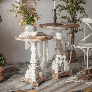 Bàn ghế Phong cách cổ điển Pháp Bàn ghế ăn gỗ đặc phòng khách Bàn ghế tròn trắng cà phê trang trí homestay giải trí Bàn đàm phán - Hình 3
