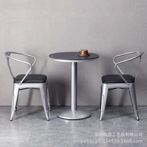 Bàn ghế Phong cách công nghiệp cửa hàng thịt nướng ghế sắt rèn cửa hàng cà phê thương mại khu vực nghỉ ngơi Bàn tròn đôi Bàn ghế giải trí bằng đá phiến - Hình 2