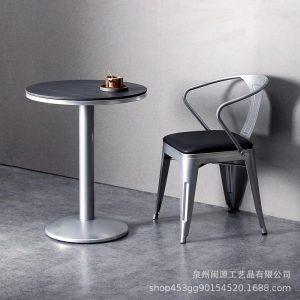 Bàn ghế Phong cách công nghiệp cửa hàng thịt nướng ghế sắt rèn cửa hàng cà phê thương mại khu vực nghỉ ngơi Bàn tròn đôi Bàn ghế giải trí bằng đá phiến - Hình 3