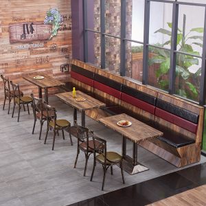 Bàn ghế Phong cách công nghiệp nhà hàng quán bar lẩu cửa hàng thịt nướng nhà hàng thanh ghế sofa Bàn ghế gỗ cứng dựa vào tường phong cách cổ điển - Hình 2