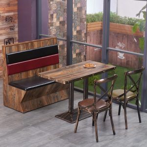 Bàn ghế Phong cách công nghiệp nhà hàng quán bar lẩu cửa hàng thịt nướng nhà hàng thanh ghế sofa Bàn ghế gỗ cứng dựa vào tường phong cách cổ điển - Hình 3