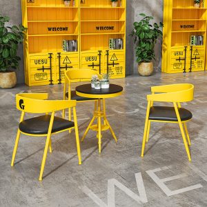 Bàn ghế Phong cách công nghiệp quán trà sữa Bàn ghế cửa hàng tráng miệng nhà hàng quán cà phê sắt rèn Mỹ gỗ đặc Bàn ăn Bàn tròn Bàn đàm phán