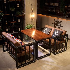 Bàn ghế Phong cách công nghiệp quầy bar ghế nhà hàng phương tây sofa quán cà phê cửa hàng lẩu gác xép quầy bar ăn uống Bàn ghế sắt rèn - Hình 2