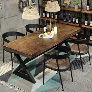 Bàn ghế Phong cách Mỹ cũ Bàn dài nhà hàng cửa hàng lẩu Bàn ăn sắt rèn ghế cafe bar Bàn ăn gỗ nguyên khối - Hình 2