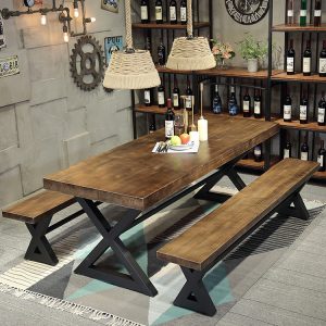 Bàn ghế Phong cách Mỹ cũ Bàn dài nhà hàng cửa hàng lẩu Bàn ăn sắt rèn ghế cafe bar Bàn ăn gỗ nguyên khối