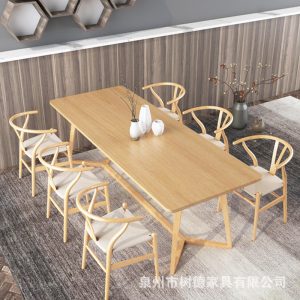 Bàn ghế Phòng khách kiểu khúc gỗ đơn giản kiểu Bắc Âu Italy Bàn ăn bằng gỗ nguyên khối quán cà phê trà sữa quầy bar bán đồ ăn nhẹ giải trí Bàn ghế gỗ nguyên khối - Hình 2