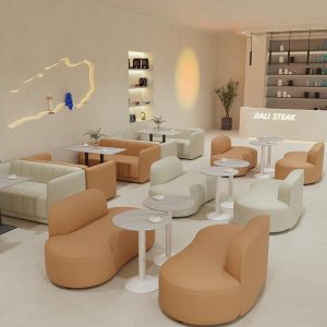 Bàn ghế Phục vụ cao cấp quán trà sữa sofa quán cà phê Bàn ghế quầy bar đàm phán kinh doanh tiếp tân giải trí ghế đôi - Hình 3