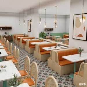 Bàn ghế Phục vụ nhà hàng nhà hàng đan mây dựa vào tường gỗ cứng ghế sofa cafe Hamburg quán trà sữa Bàn ghế bán buôn
