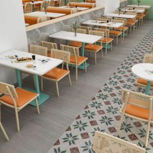 Bàn ghế Phục vụ nhà hàng nhà hàng đan mây dựa vào tường gỗ cứng ghế sofa cafe Hamburg quán trà sữa Bàn ghế bán buôn - Hình 4