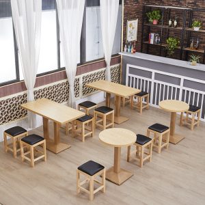 Bàn ghế quán ăn nhẹ Cửa hàng trà sữa Quán tráng miệng Nhà hàng Malatang Nhà hàng mì Nhà hàng ăn nhanh Bàn ghế Ghế vuông nhỏ bằng gỗ nguyên khối - Hình 3