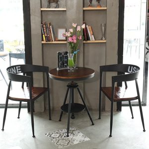Bàn ghế Quán cà phê Bàn ăn gỗ đặc Bàn ghế thanh sắt rèn phong cách cổ điển Mỹ cửa hàng món tráng miệng Bàn tròn nhỏ giản dị - Hình 3