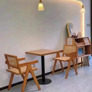 Bàn ghế Quán cà phê Bàn tròn một chân Bàn vuông quán trà sữa Bàn ăn gỗ đặc một chân ban công nhà hàng thức ăn nhanh Bàn đàm phán gỗ đặc - Hình 2