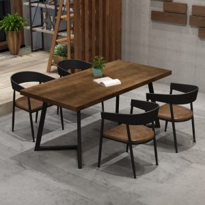 Bàn ghế quán cà phê gỗ nguyên khối phong cách công nghiệp Mỹ Bàn ăn thanh nướng sắt rèn cửa hàng lẩu Bàn ghế ăn