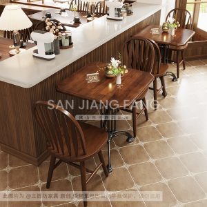 Bàn ghế Quán cà phê phong cách cổ điển Bàn ghế gỗ đặc Bàn thương mại lưới màu đỏ món tráng miệng ghế làm bánh Bàn nhà hàng phương Tây kiểu Pháp - Hình 2