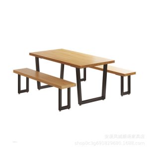 Bàn ghế Quán nướng quán cà phê trà chiều quán trà sữa Bàn hình chữ nhật đơn giản thương mại Bàn ghế ăn bằng sắt rèn gỗ đặc - Hình 2